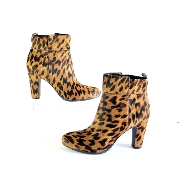 SAM EDELMAN Sianna Leopard Calf Hair Booties Sz 8.5 Heeled Ankle Boots - Picture 3 of 13